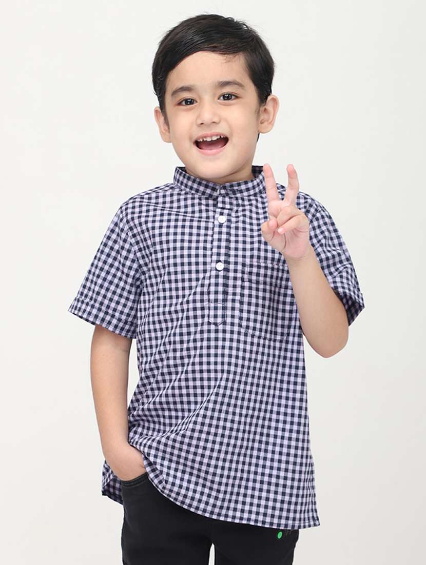 boys checkered short sleeve short kurta
