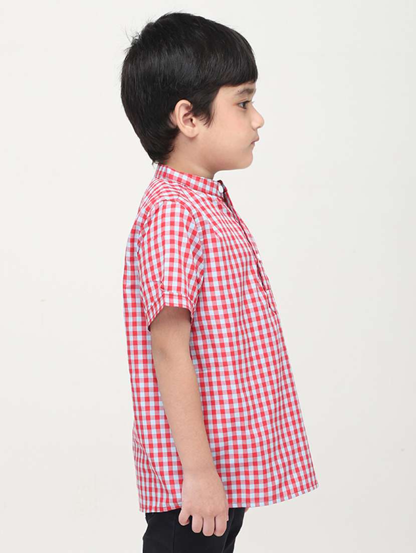 boys checkered mandarin collared short kurta - 22020021 -  Standard Image - 1