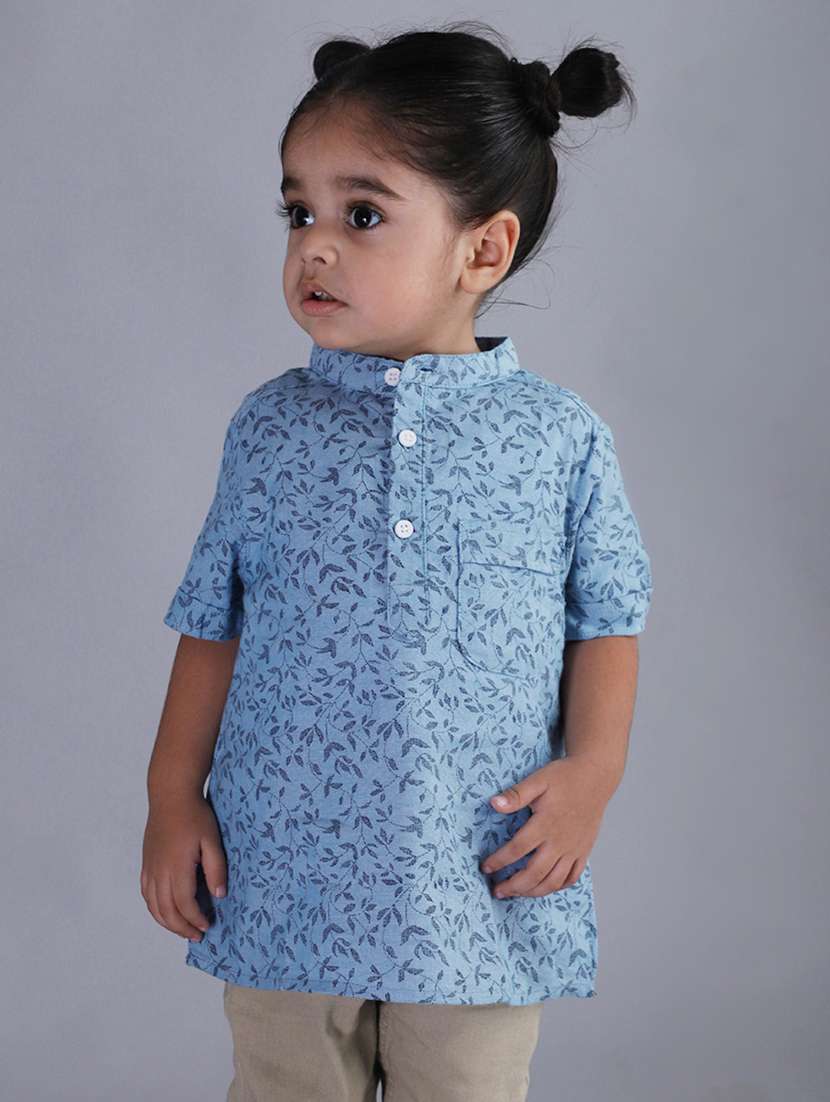 boys checkered mandarin collared short kurta