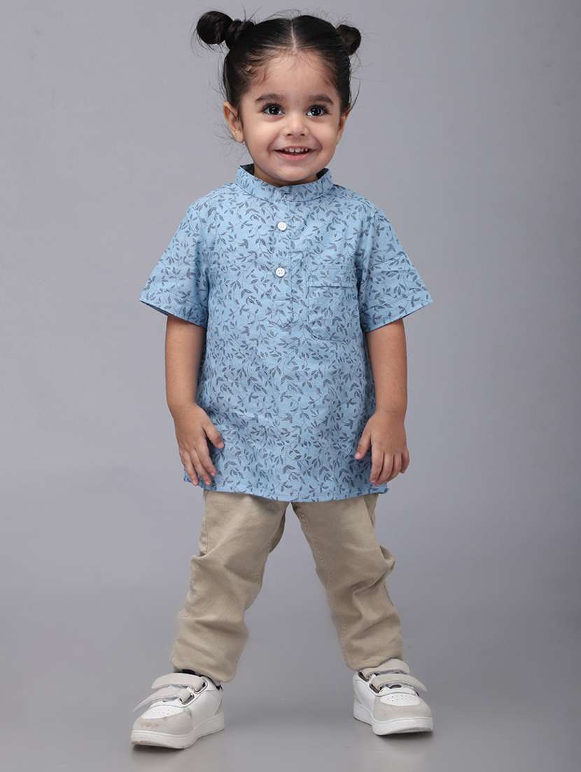 boys checkered mandarin collared short kurta - 22020027 -  Standard Image - 4