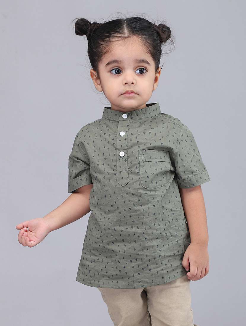 boys printed mandarin collar kurta - 22020028 -  Standard Image - 1