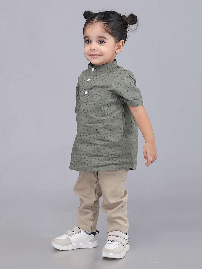 boys printed mandarin collar kurta - 22020028 -  Standard Image - 4