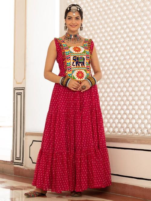pink georgette fit & flare ethnic dress - 22020030 - Standard Image - 0