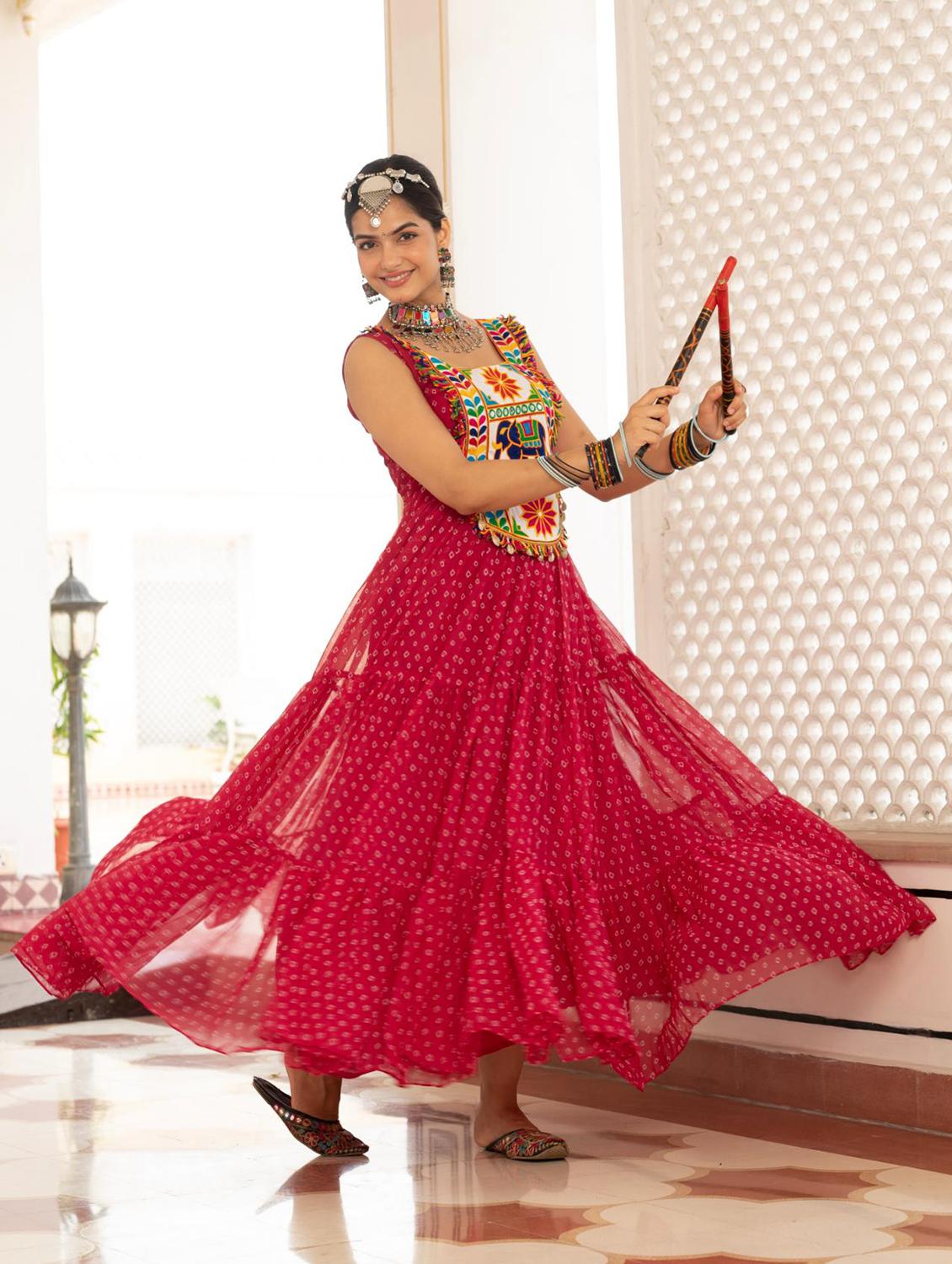 pink georgette fit & flare ethnic dress - 22020030 - Standard Image - 1