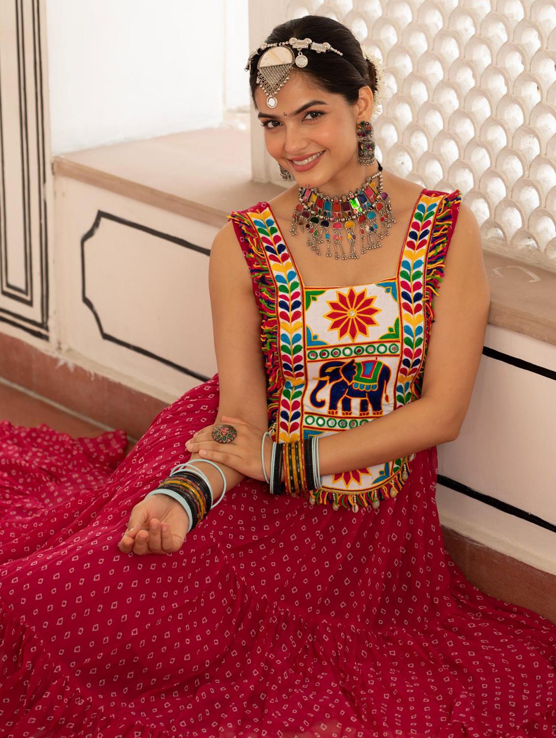 pink georgette fit & flare ethnic dress - 22020030 - Standard Image - 4
