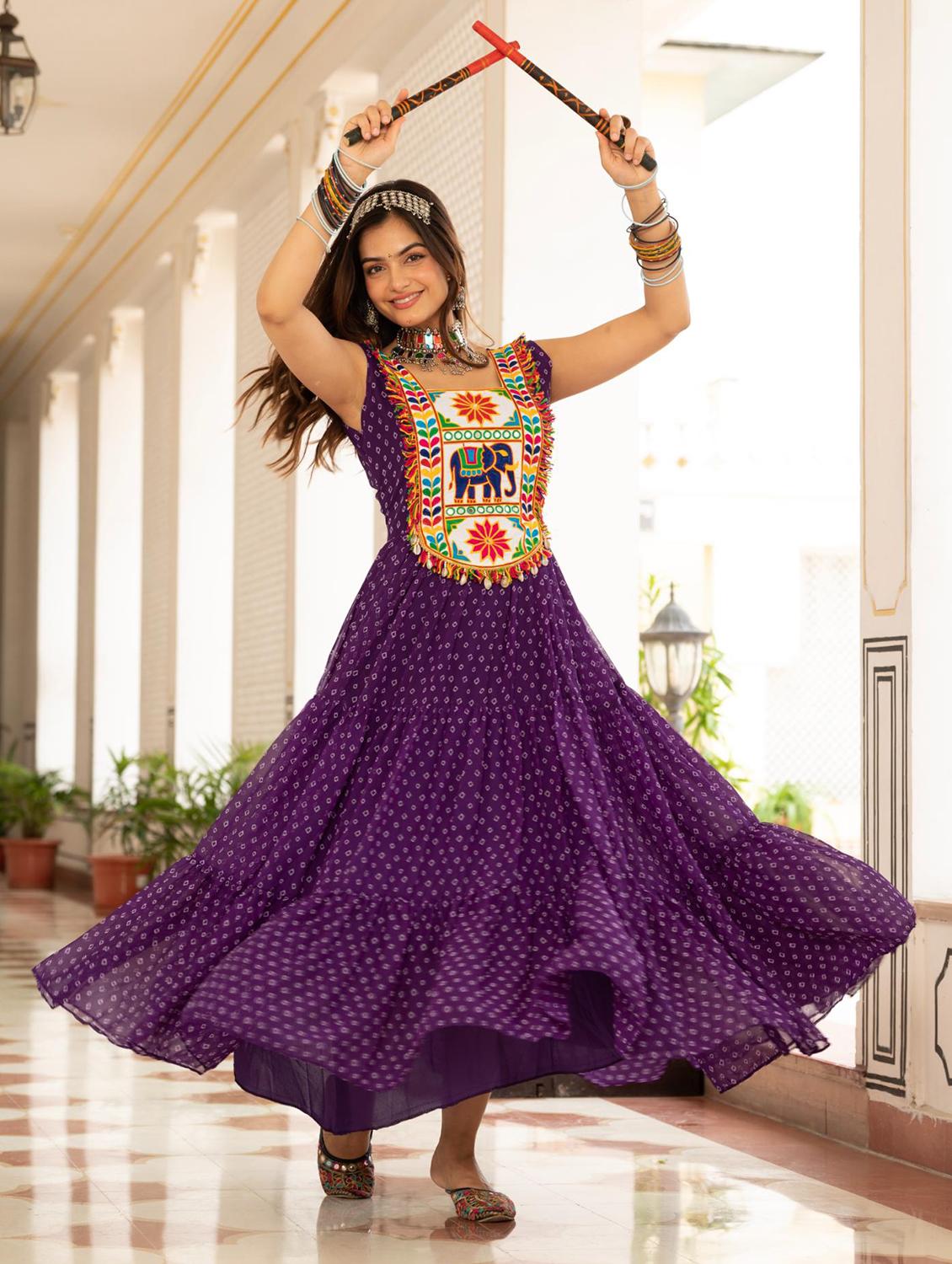 purple georgette fit & flare ethnic dress - 22020031 -  Standard Image - 1