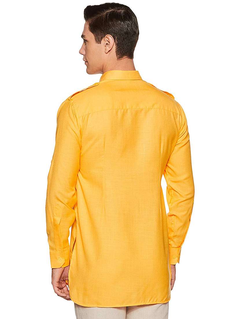 men solid collared long sleeve short kurta - 22020042 -  Standard Image - 1