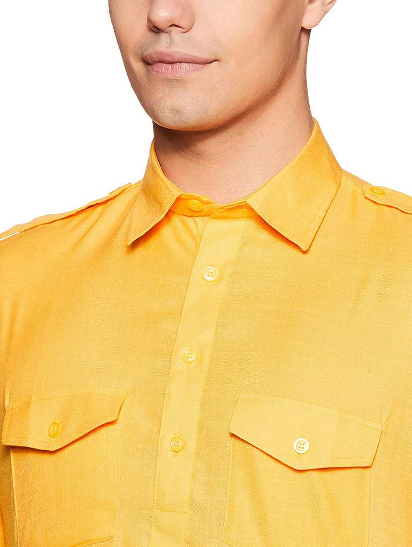men solid collared long sleeve short kurta - 22020042 - Standard Image - 4