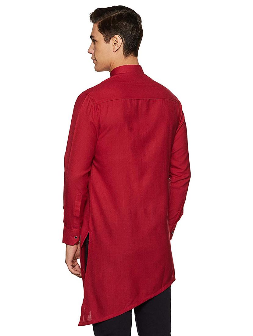 men solid long sleeve asymmetric kurta - 22020046 - Standard Image - 1