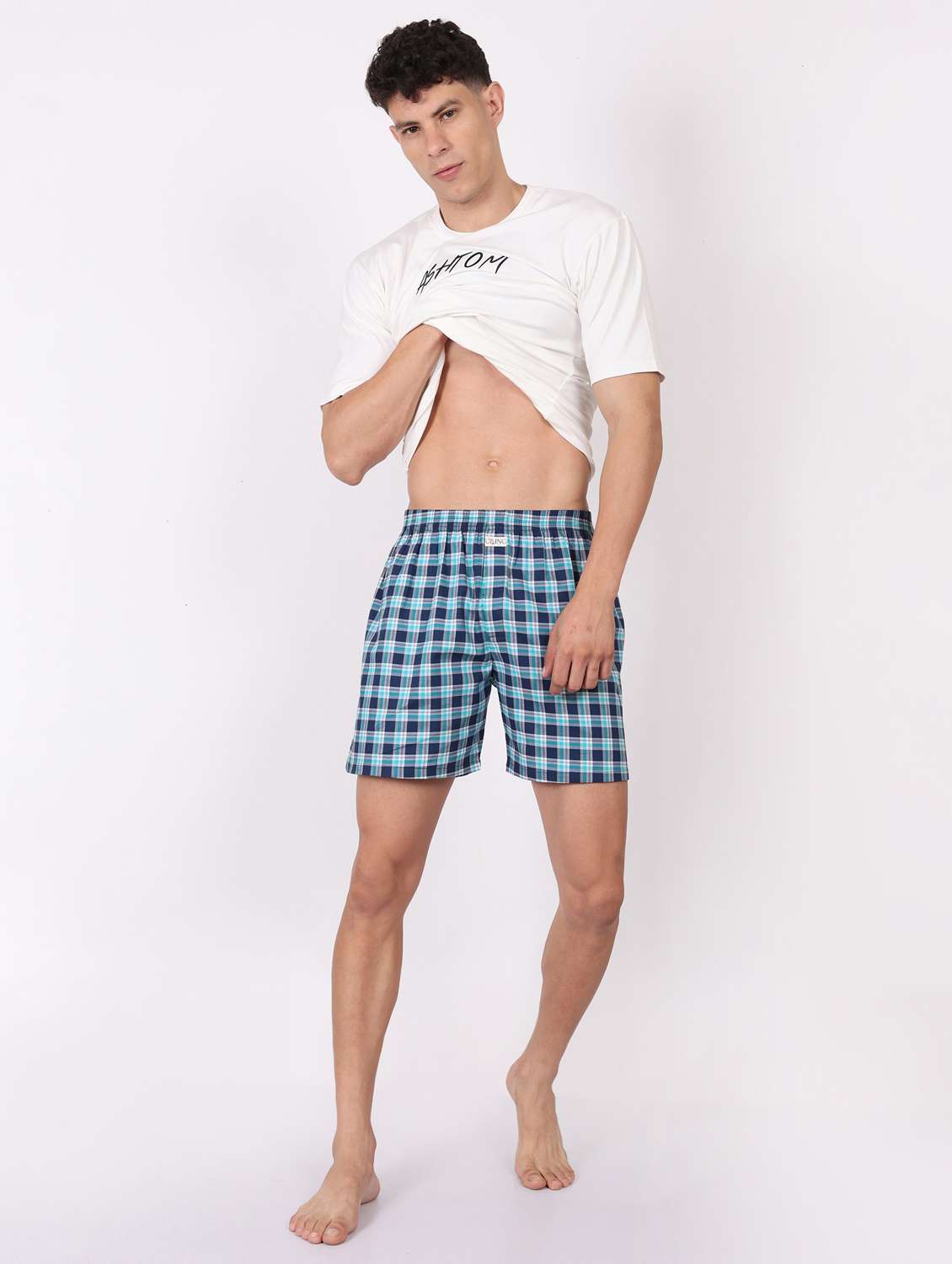 men checkered mid rise loungewear boxer - 22020298 -  Standard Image - 6