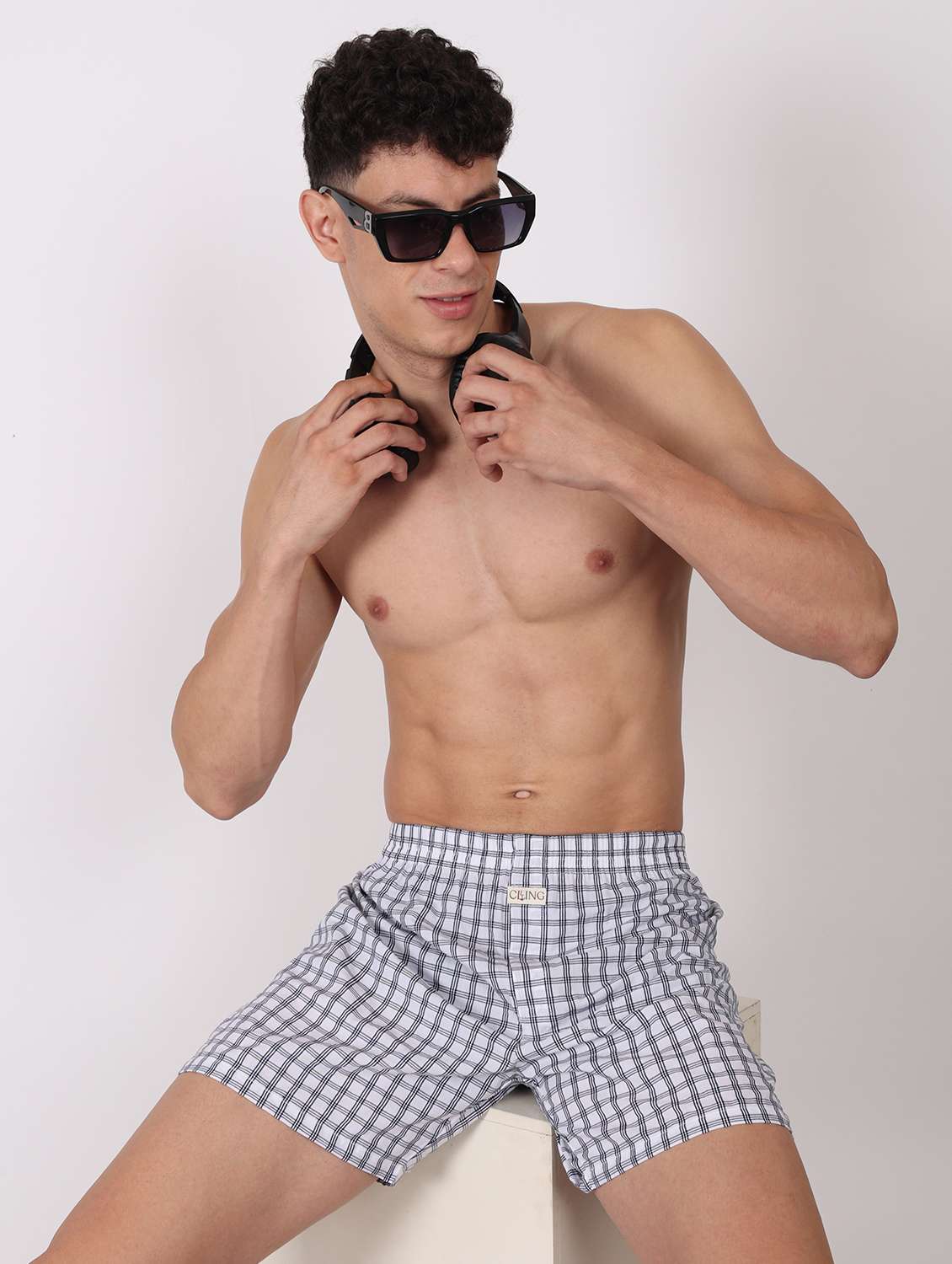 men checkered mid rise loungewear boxer - 22020304 -  Standard Image - 1