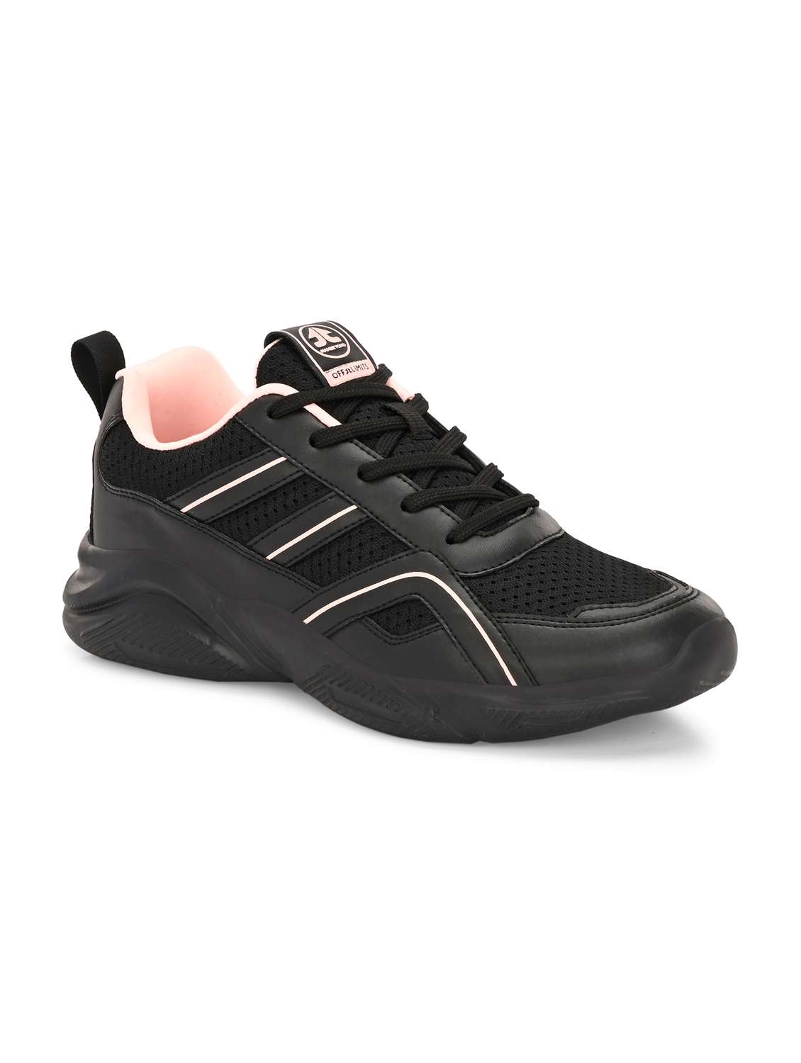 black synthetic & mesh laceup sports shoes - 22020314 - Standard Image - 1
