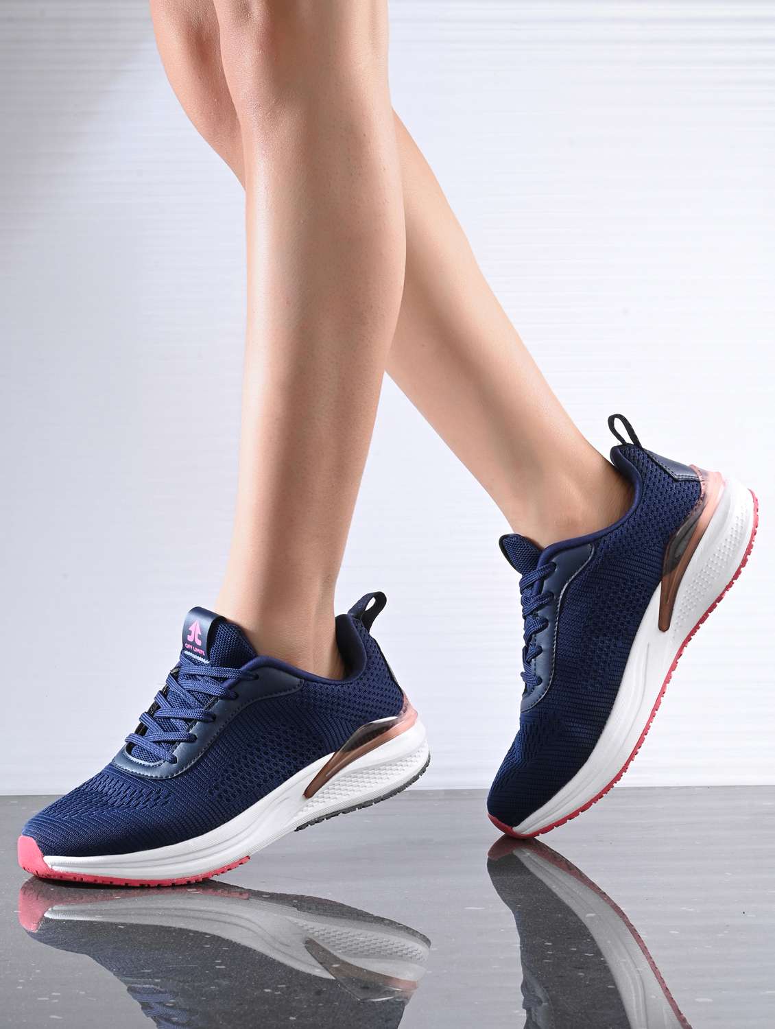 navy blue flyknit laceup sports shoes - 22020346 -  Standard Image - 1