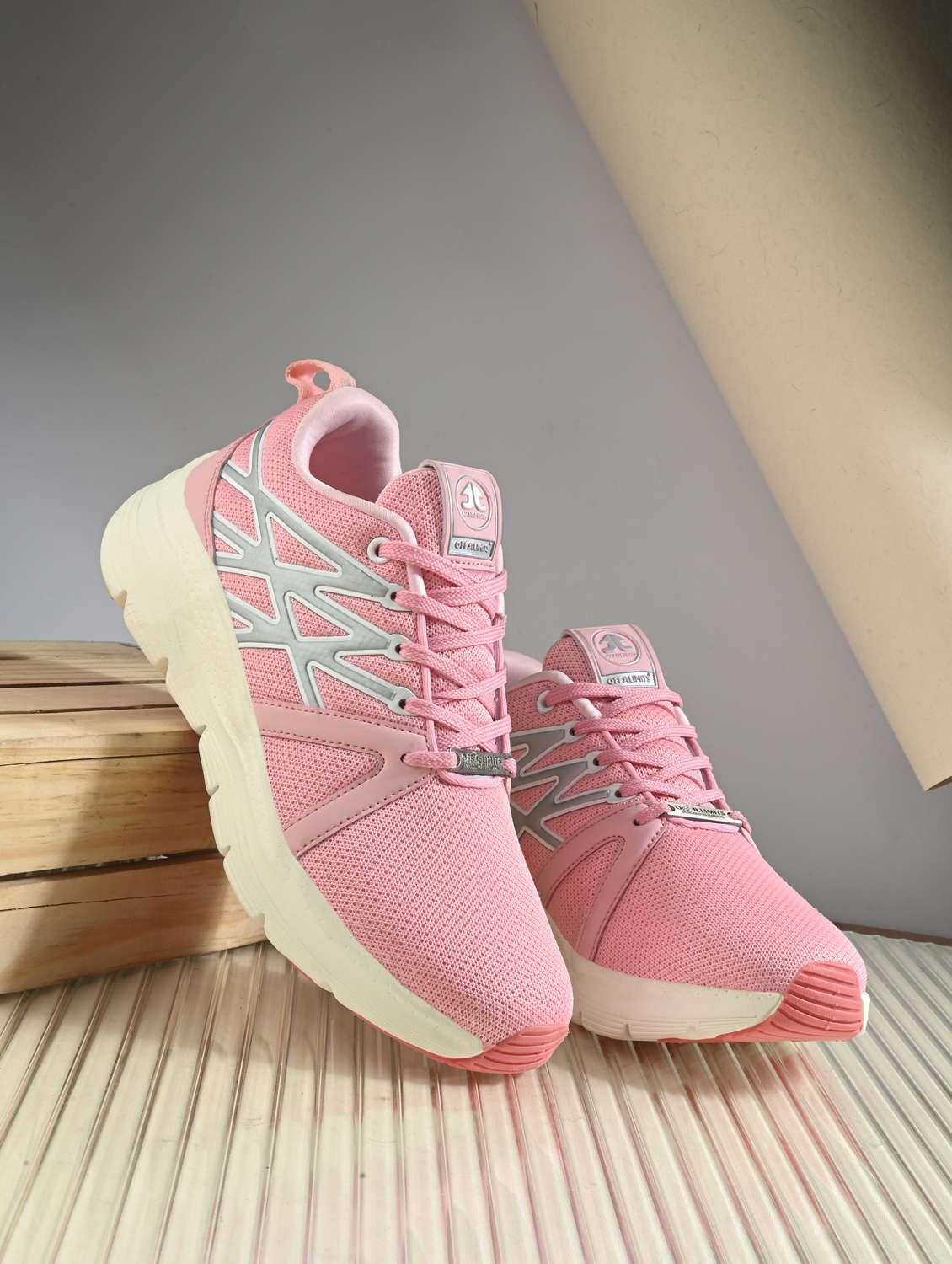 women pink lace-up sports shoe