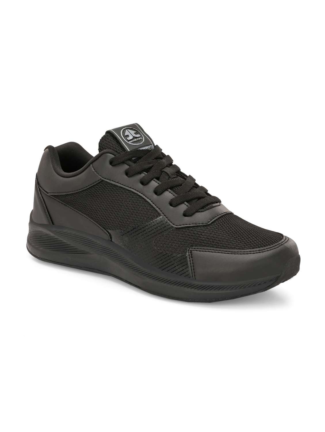 black synthetic & mesh laceup sports shoes - 22020369 -  Standard Image - 1