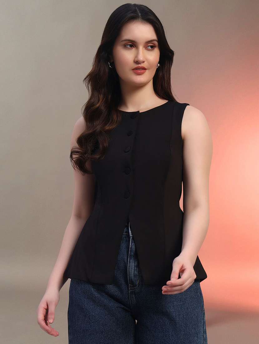 women black solid sleeveless top - 22020384 -  Zoom Image - 0