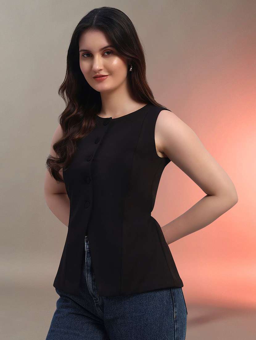 women black solid sleeveless top - 22020384 - Standard Image - 1