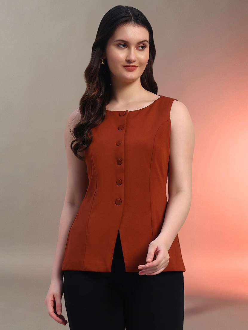 women rust solid sleeveless top - 22020385 -  Zoom Image - 0