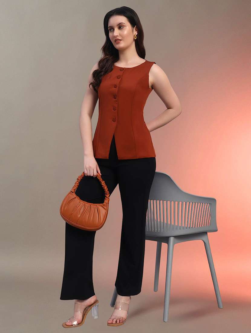 women rust solid sleeveless top - 22020385 - Standard Image - 4