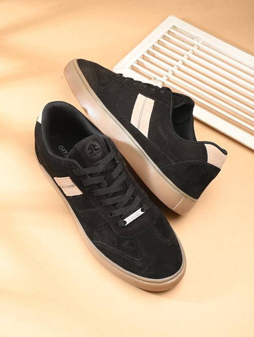 men solid black lace up sneaker - 22020566 - Standard Image - 0