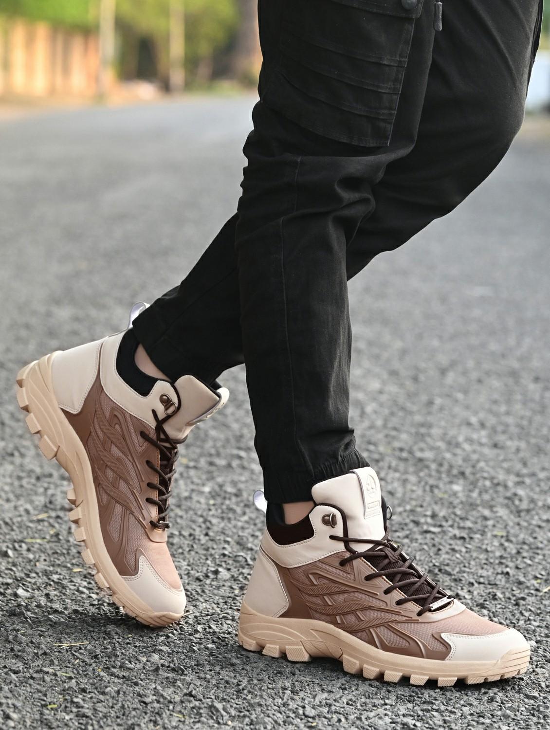 men solid beige high ankle shoe - 22020596 -  Standard Image - 1