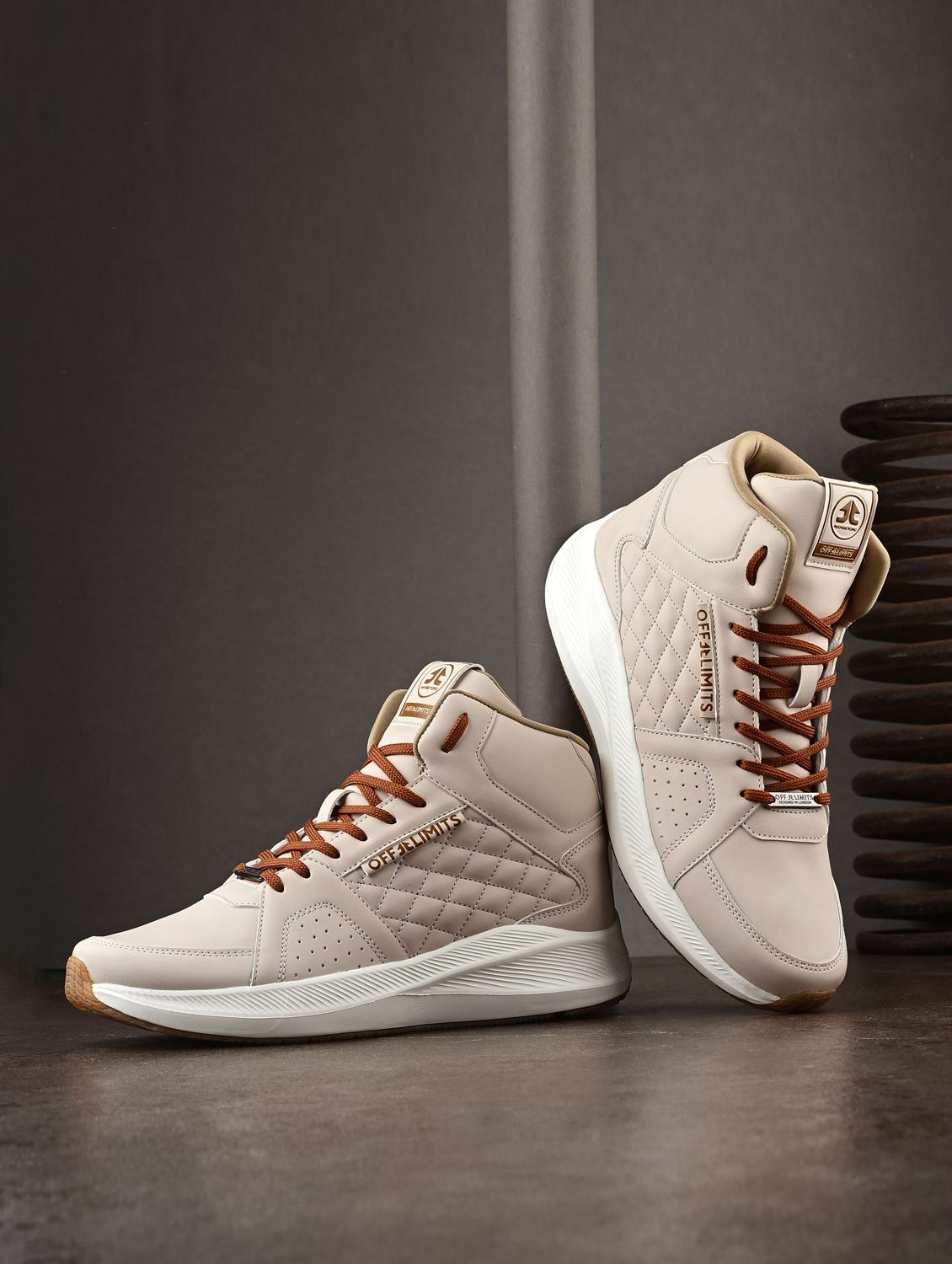 men solid beige laec up high ankle shoe - 22020635 -  Zoom Image - 0
