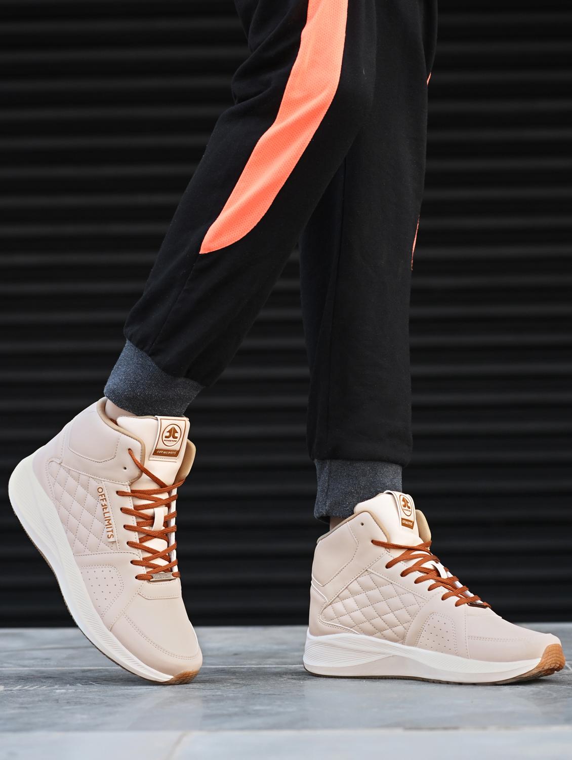 men solid beige laec up high ankle shoe - 22020635 -  Standard Image - 1