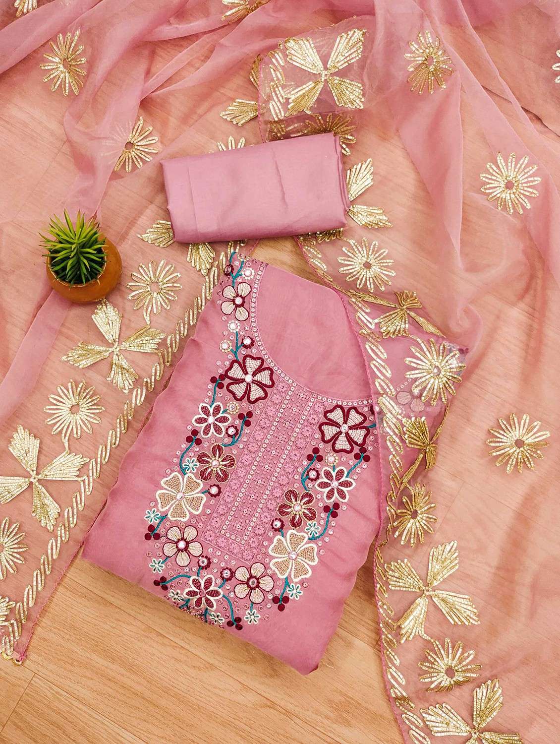 women solid with work embroidered unstitched suit set - 22020741 - Standard Image - 1
