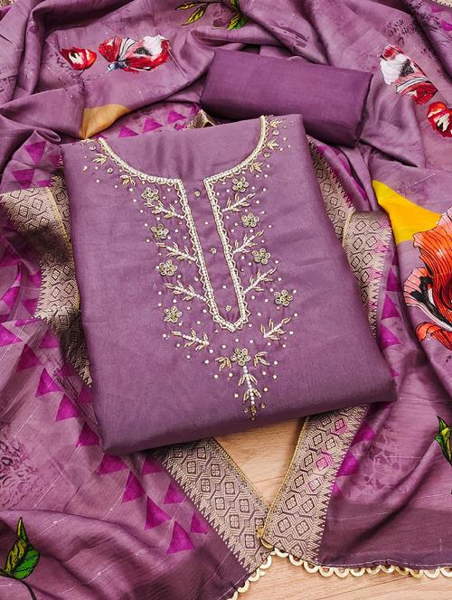 women solid with work embroidered unstitched suit set - 22020743 -  Standard Image - 0