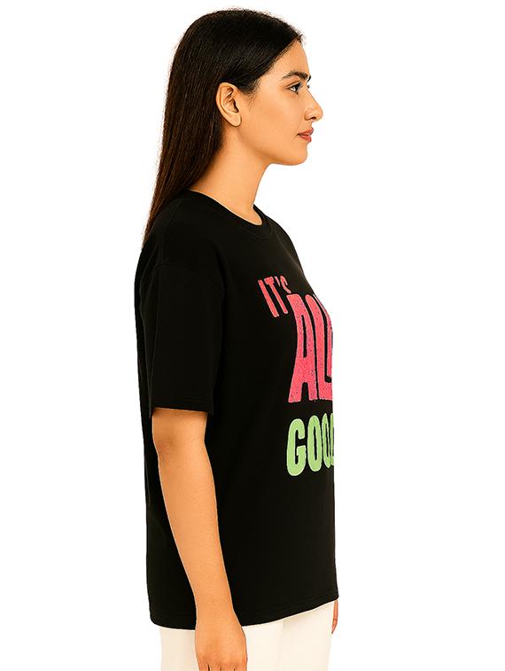 women typographic print short sleeve oversized t-shirt - 22020746 - Standard Image - 1