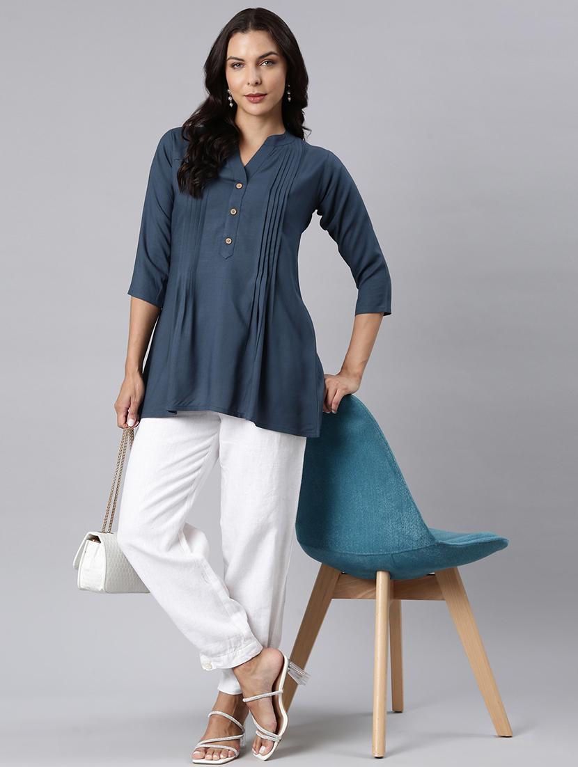 women solid three quarter sleeve a-line tunic - 22020900 - Standard Image - 4