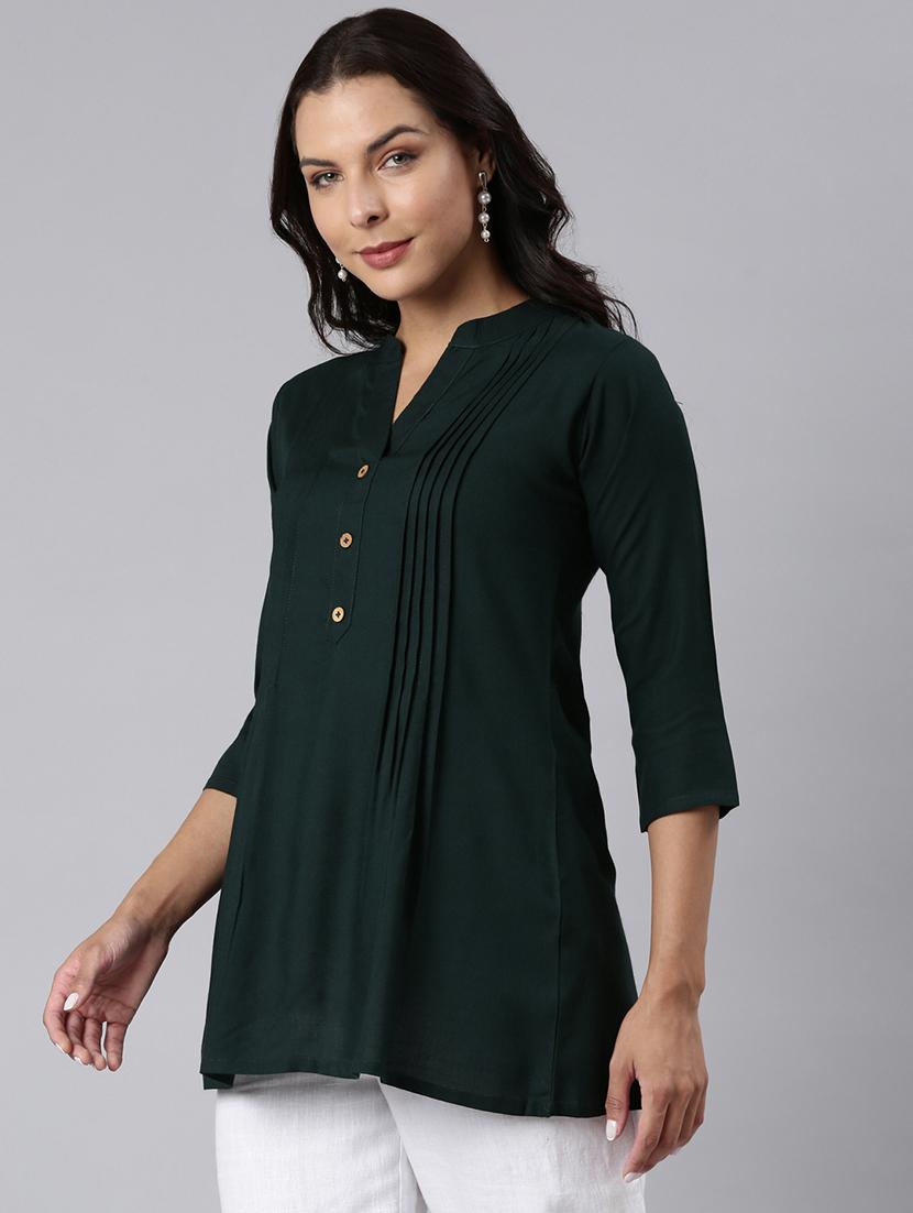 women solid three quarter sleeve a-line tunic - 22020901 - Standard Image - 1