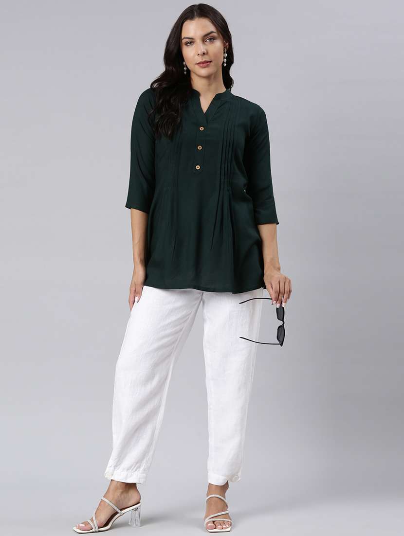 women solid three quarter sleeve a-line tunic - 22020901 - Standard Image - 6