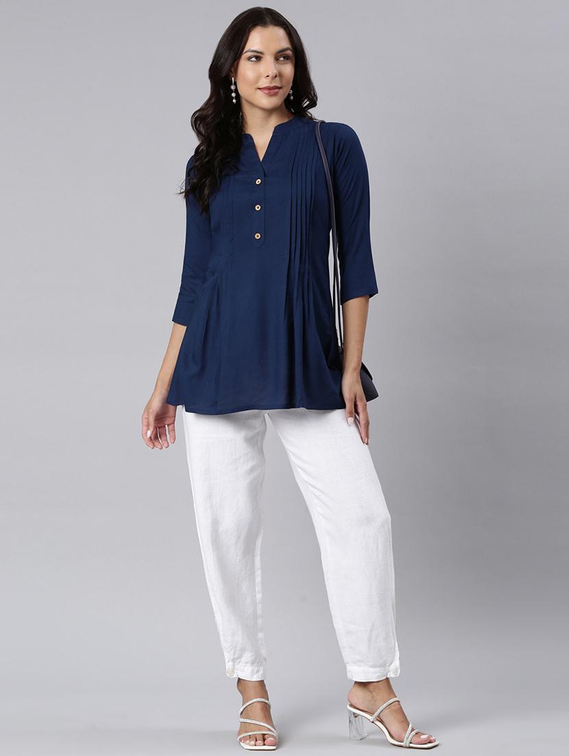 women solid three quarter sleeve a-line tunic - 22020902 - Standard Image - 4