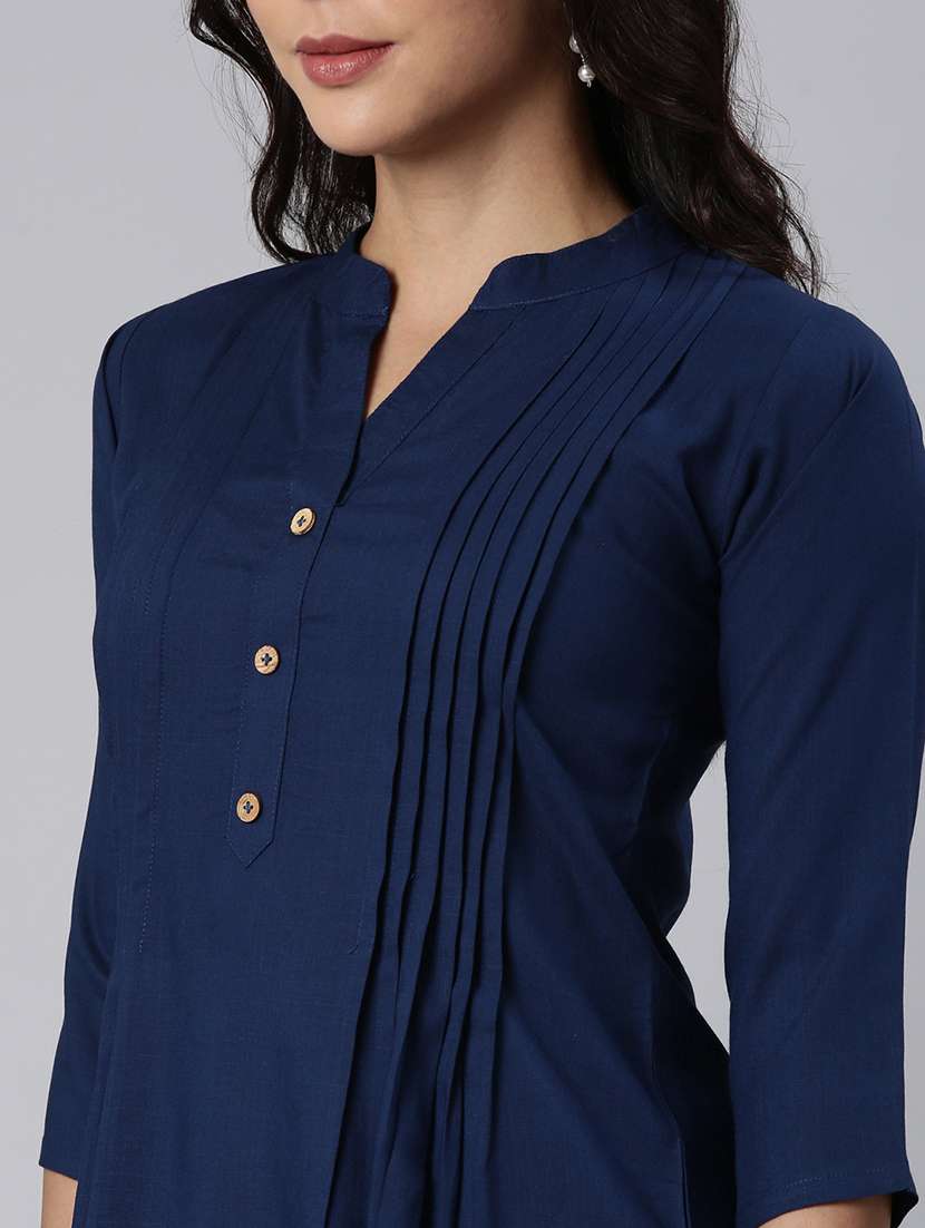 women solid three quarter sleeve a-line tunic - 22020902 - Standard Image - 6