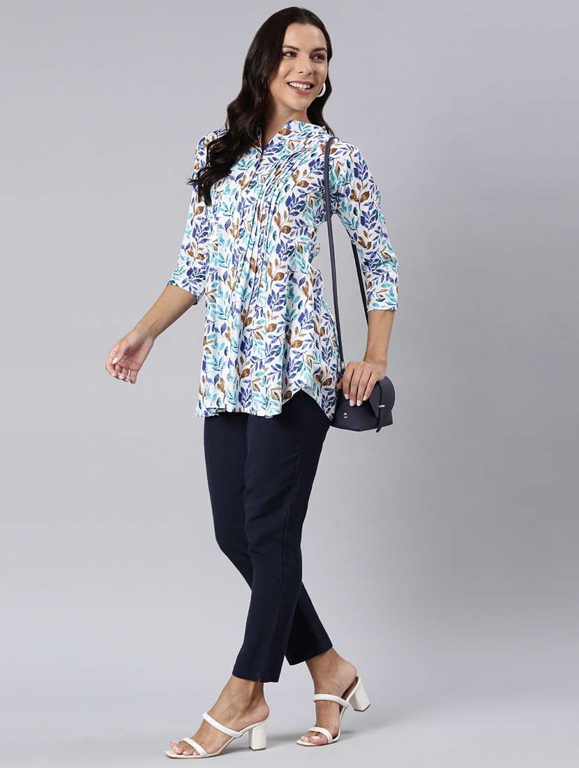 women printed mandarin collar a-line tunic - 22020903 -  Standard Image - 4