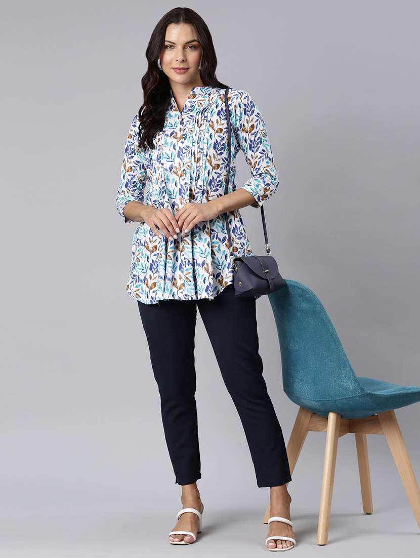 women printed mandarin collar a-line tunic - 22020903 -  Standard Image - 6
