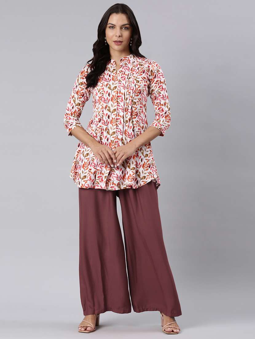 women printed mandarin collar a-line tunic - 22020906 -  Standard Image - 4