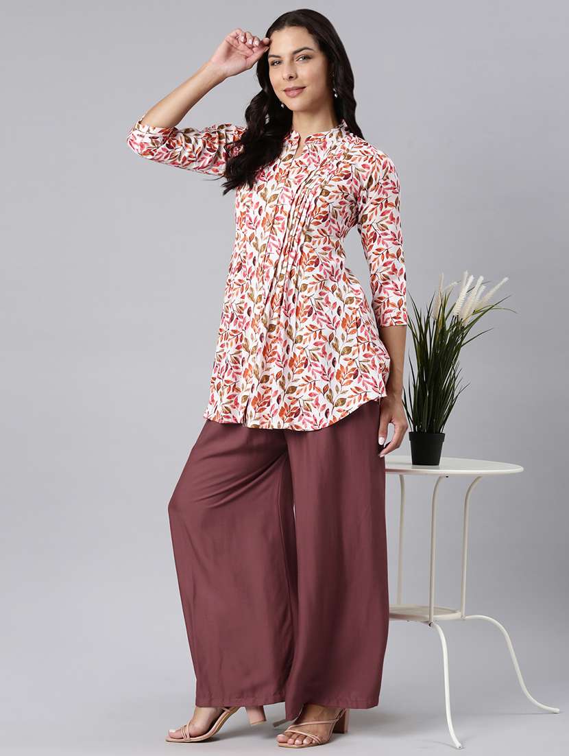 women printed mandarin collar a-line tunic - 22020906 -  Standard Image - 6