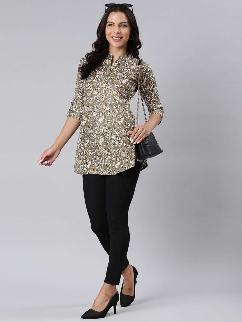 women printed mandarin collar half button down a-line tunic - 22020908 -  Standard Image - 6