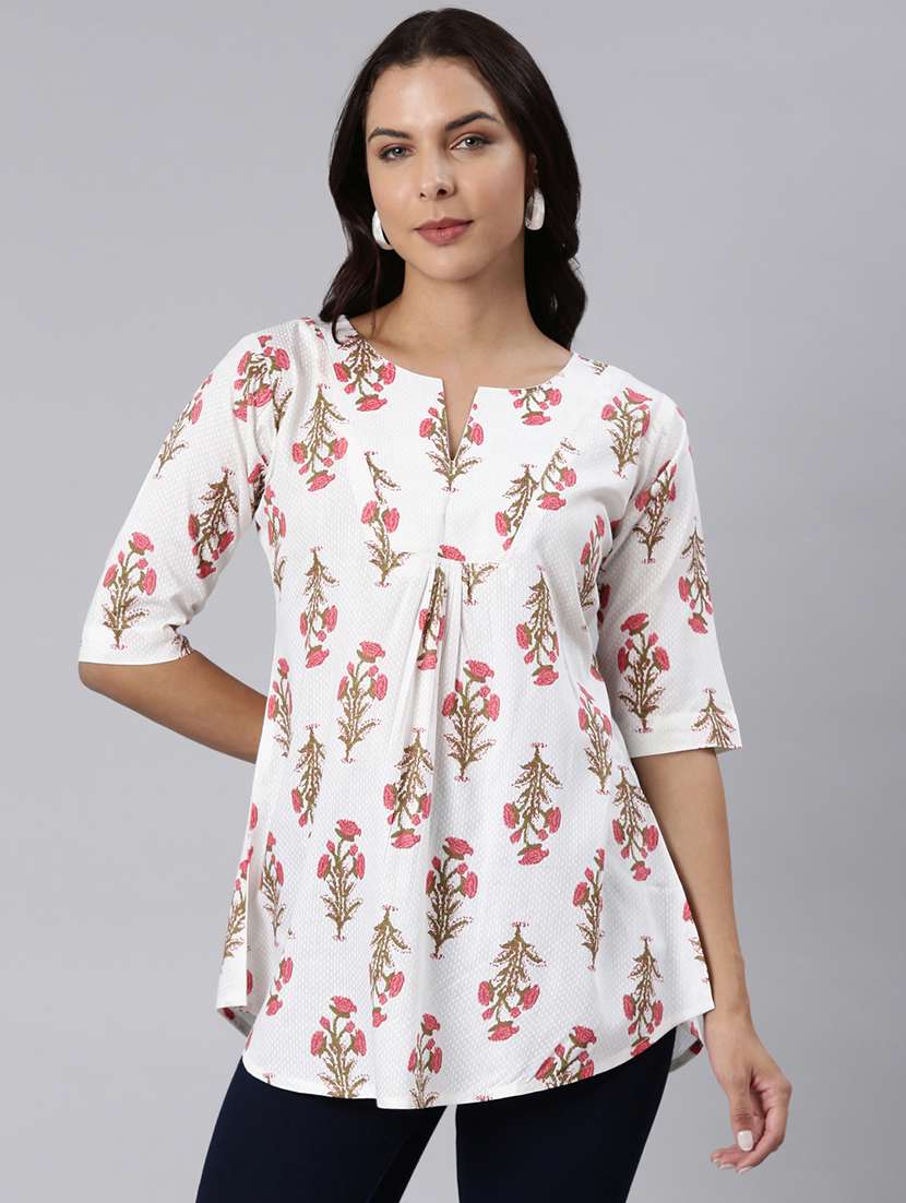 women printed notch neck collar a-line tunic