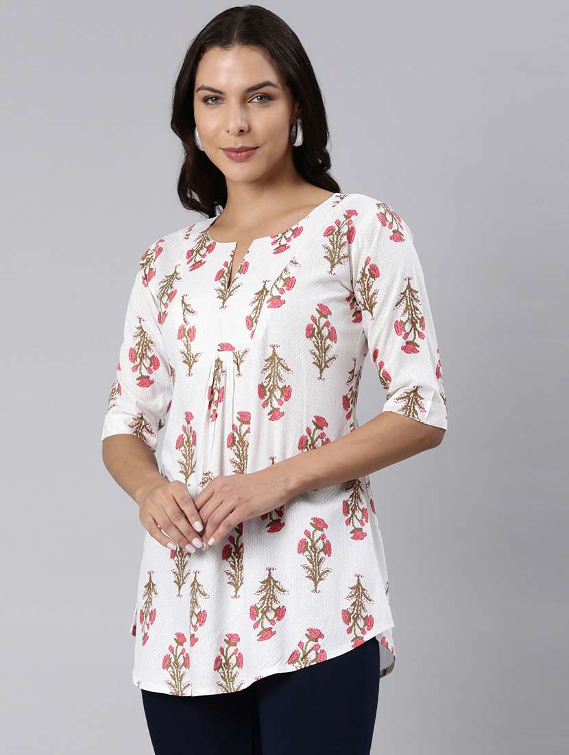 women printed notch neck collar a-line tunic - 22020911 -  Standard Image - 1