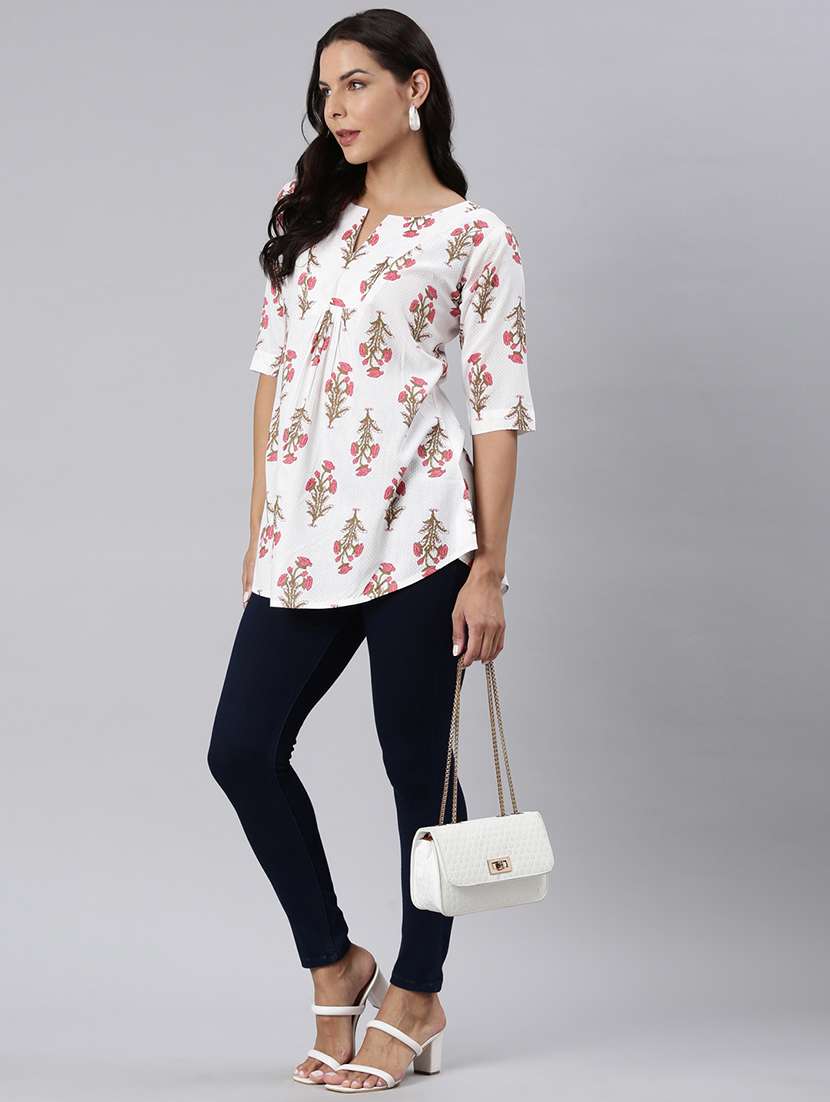 women printed notch neck collar a-line tunic - 22020911 - Standard Image - 4