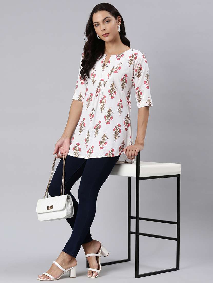 women printed notch neck collar a-line tunic - 22020911 - Standard Image - 6