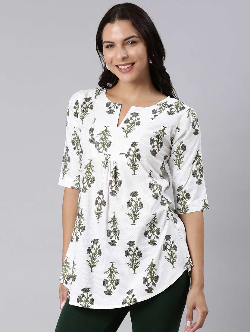 women printed notch neck collar a-line tunic - 22020912 -  Standard Image - 1