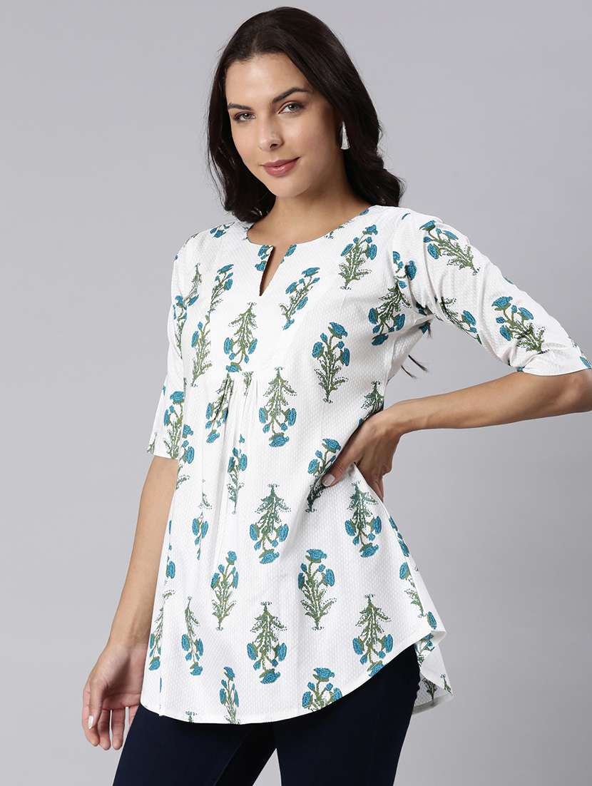 women printed notch neck collar a-line tunic - 22020913 -  Standard Image - 1