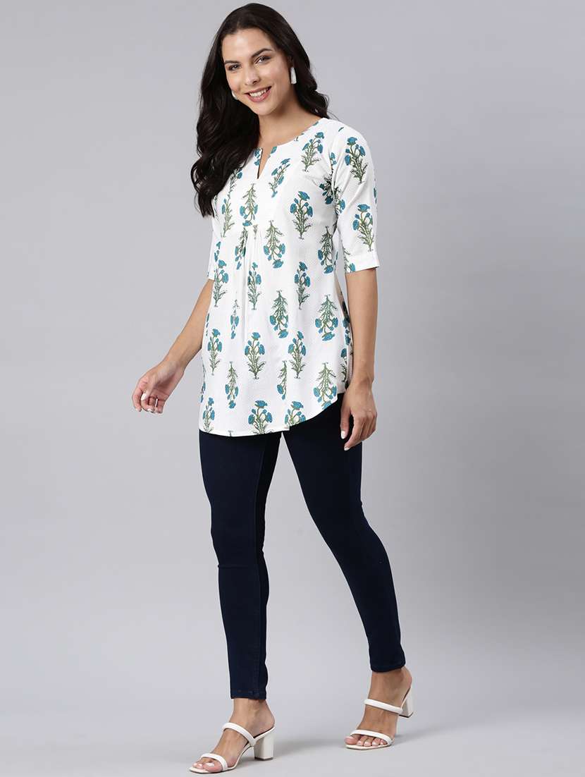 women printed notch neck collar a-line tunic - 22020913 - Standard Image - 4