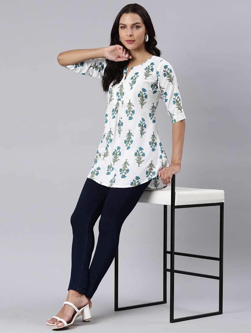 women printed notch neck collar a-line tunic - 22020913 - Standard Image - 6