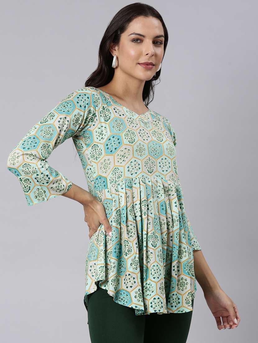 women printed three quarter sleeve asymmetric tunic - 22020915 -  Standard Image - 1