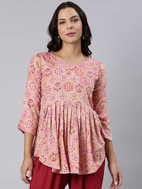 women printed three quarter sleeve asymmetric tunic - 22020916 - Standard Image - 0